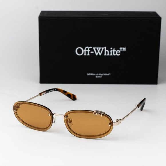 Off-White MIAMI Men Sunglasses Gold Camel Oval OERI13M MIAMI 7662 NEW AUTHENTIC - Picture 1 of 16